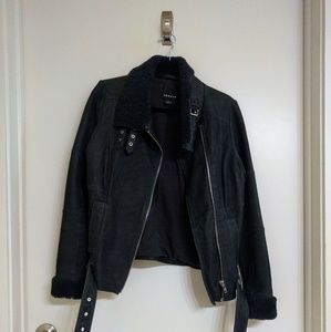 Trouve Genuine Leather & Shearling Moto Jacket
